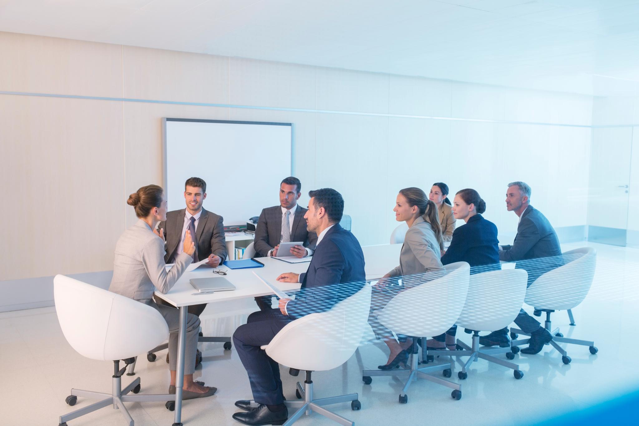 Executive briefing in a conference room