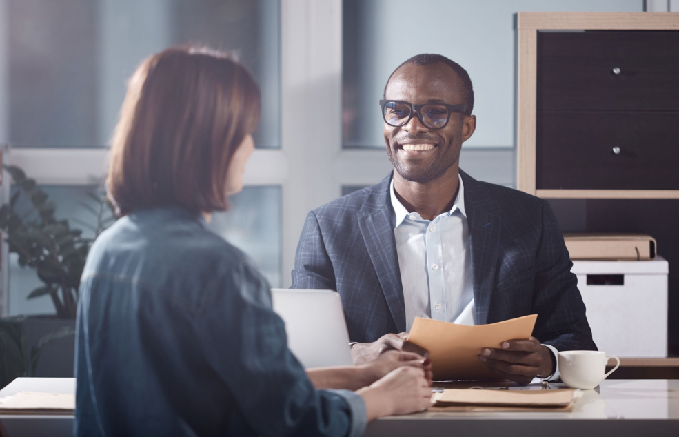 Man interviewing for a briefing professionals job
