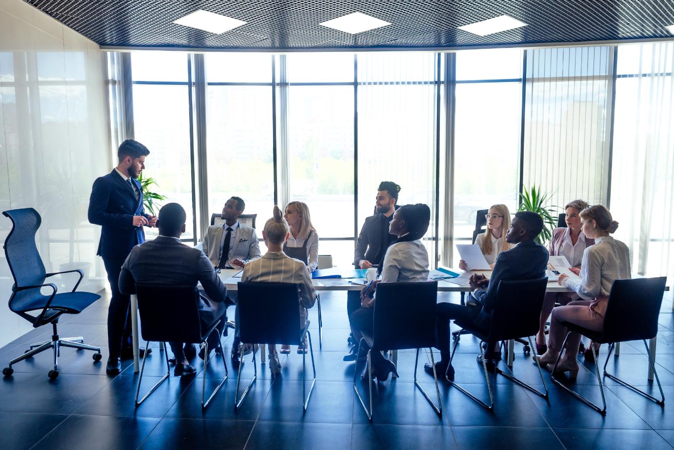 Business person facilitating an executive briefing